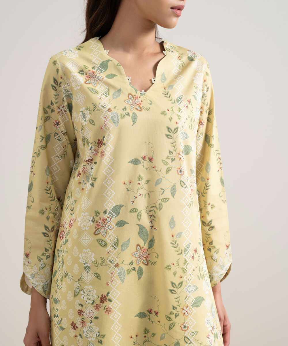 Women's Unstitched Lawn Printed Light Yellow 2 Piece Suit