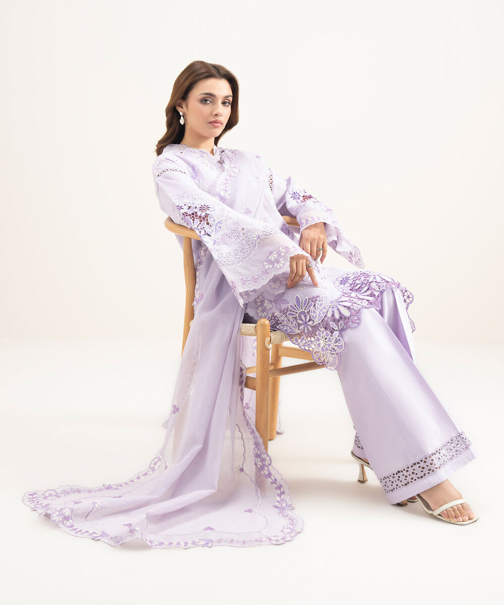 Women's Unstitched Lawn Embroidered Purple 3 Piece Suit