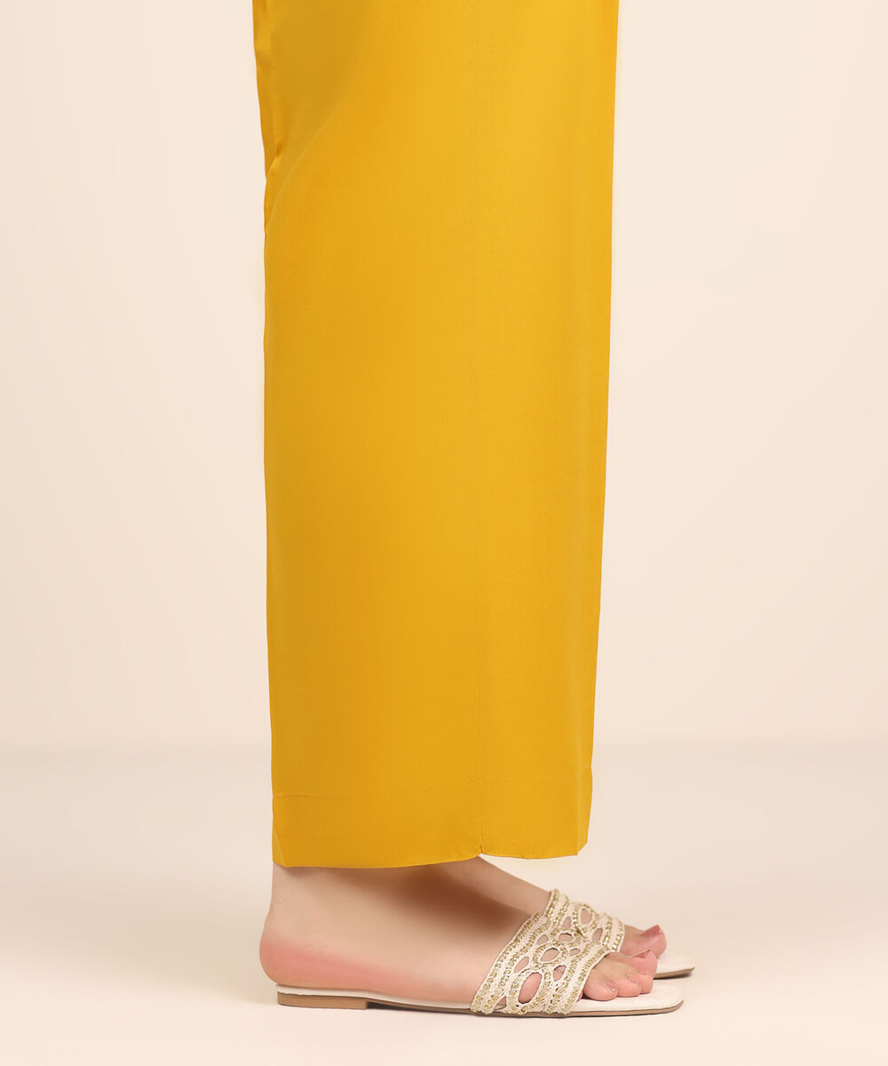 Women's RTW Arabic Lawn Yellow Dyed Straight Pants