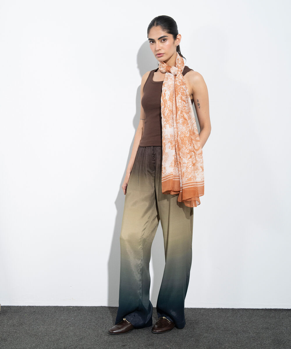 Women's Western Brown Printed Rectangular Scarf