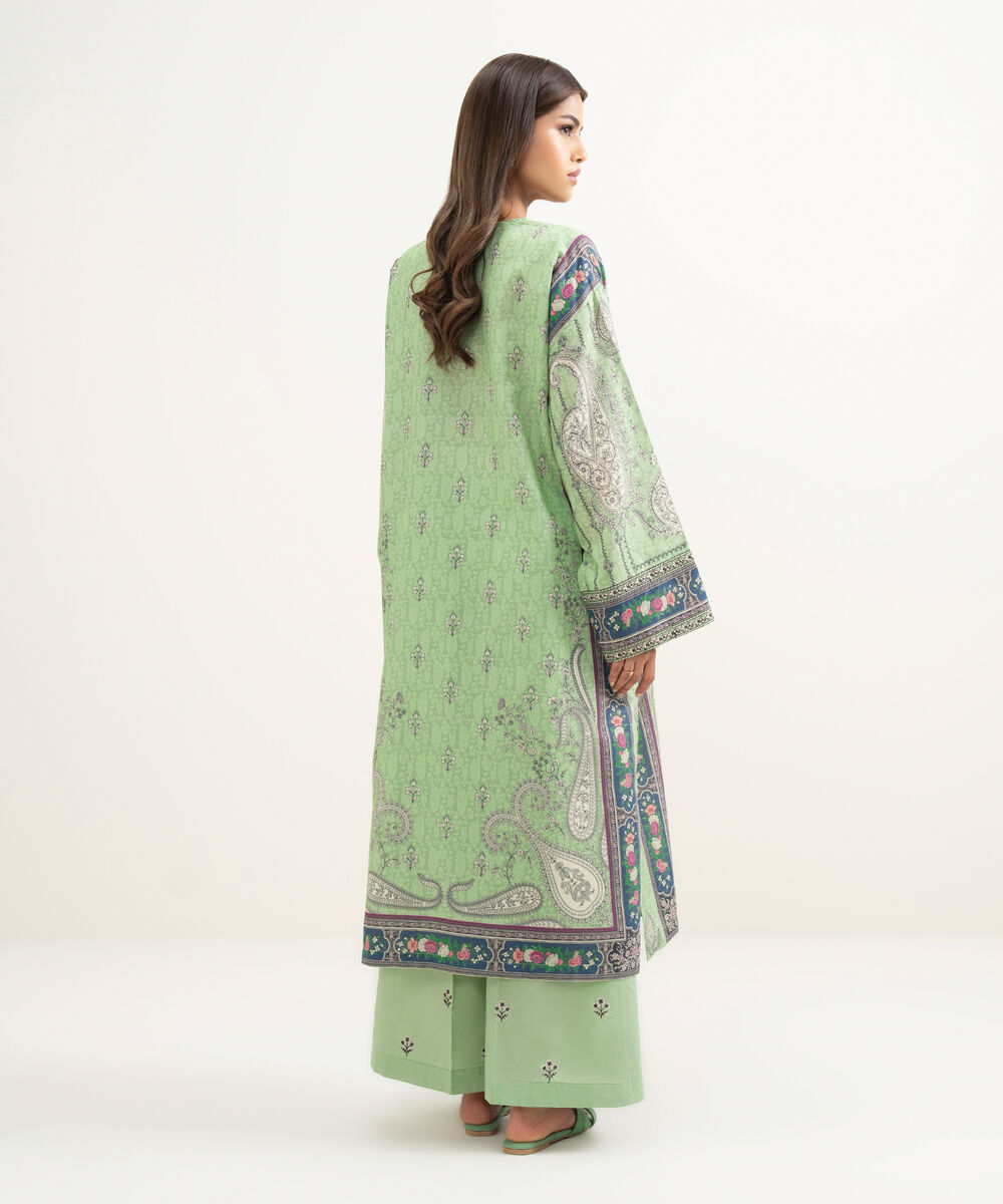 Women's RTW Zari Cotton Embroidered Green Drop Shoulder Shirt