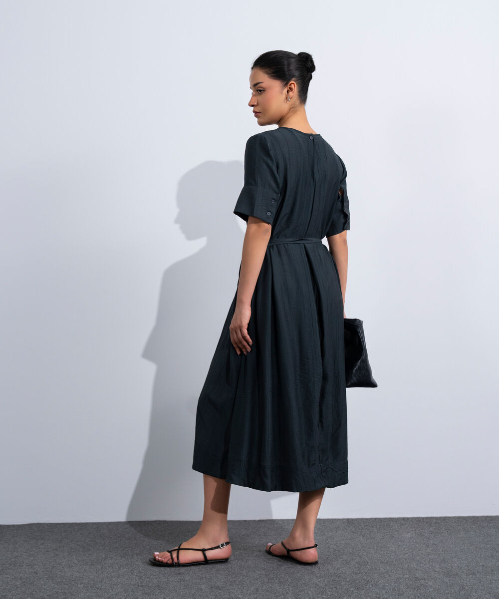 Women's Western Dark Grey Textured Maxi Dress