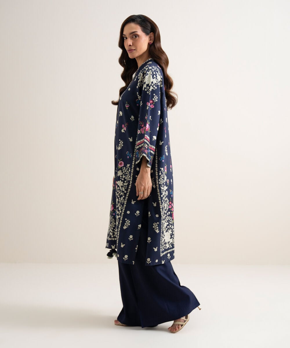 Women's Unstitched Arabic Lawn Printed Blue