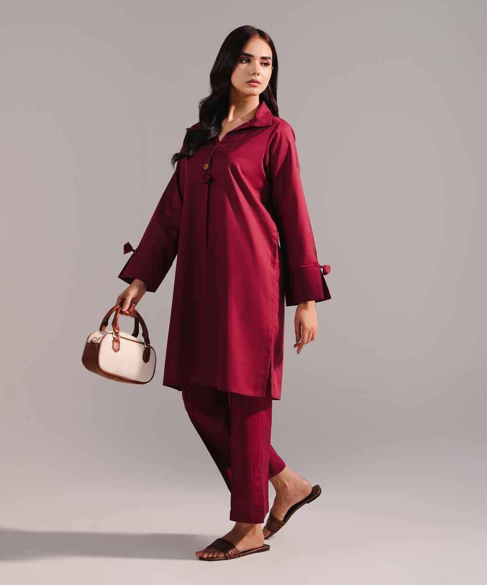 Women's RTW Crosshatch Solid Maroon Straight Shirt
