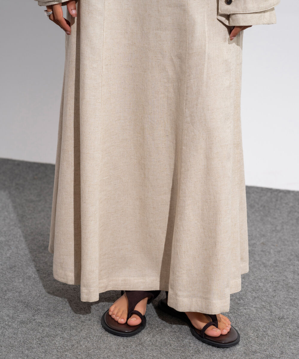 Women's Western Wear Beige Panelled Linen Blend Skirt