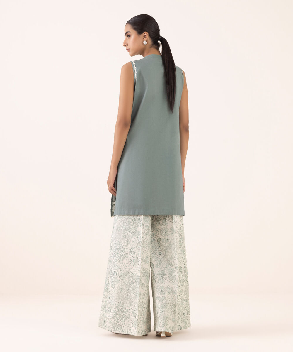 Women's Unstitched Cotton Embroidered Green Two Piece Suit