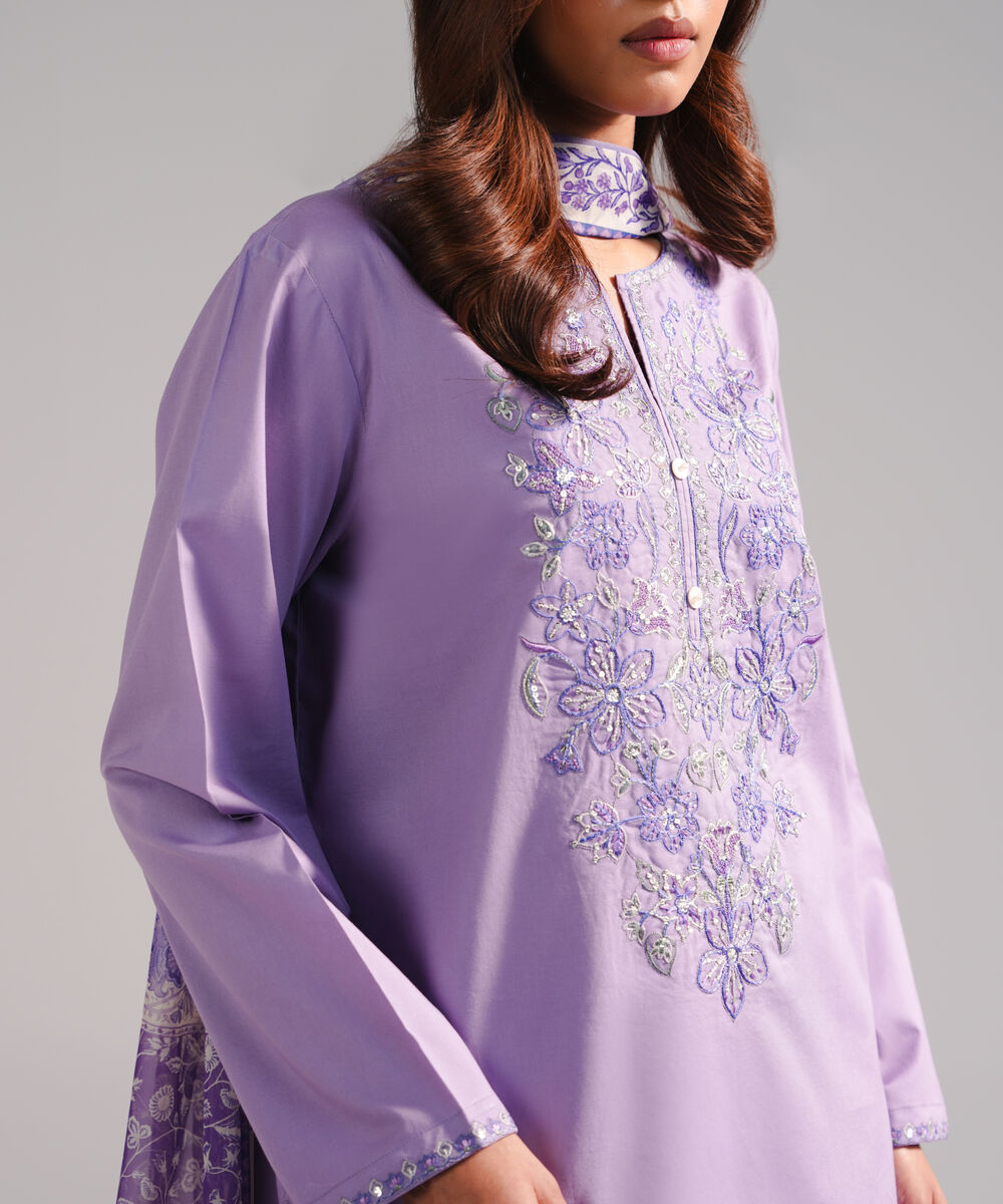 Women's RTW Lawn Embroidered Lavender 3 Piece Suit