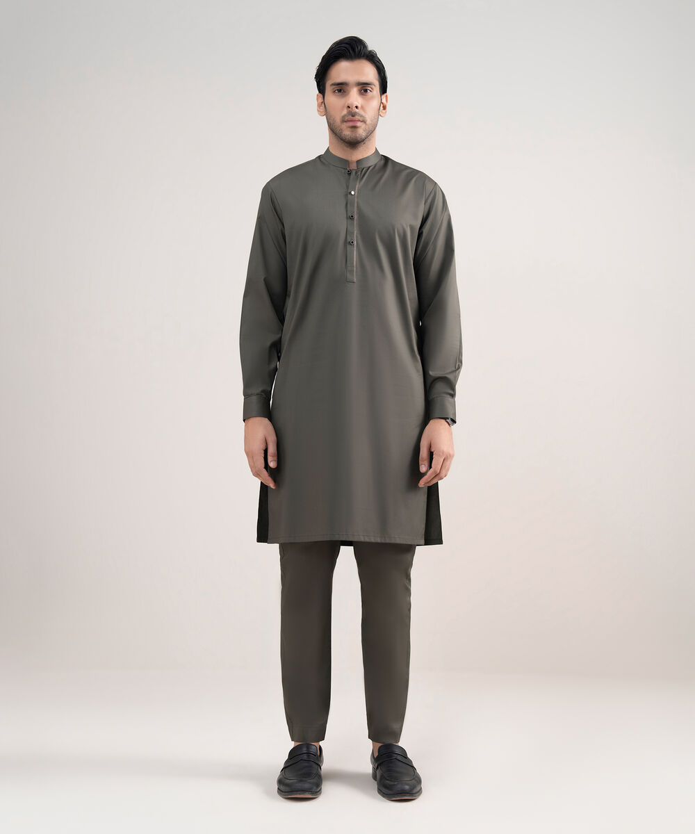 Men's Stitched Premium Cotton Dark Green Suit