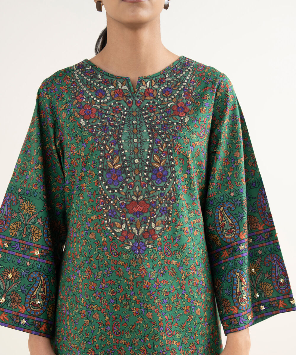 Women's Unstitched Lawn Printed Green 3 Piece Suit