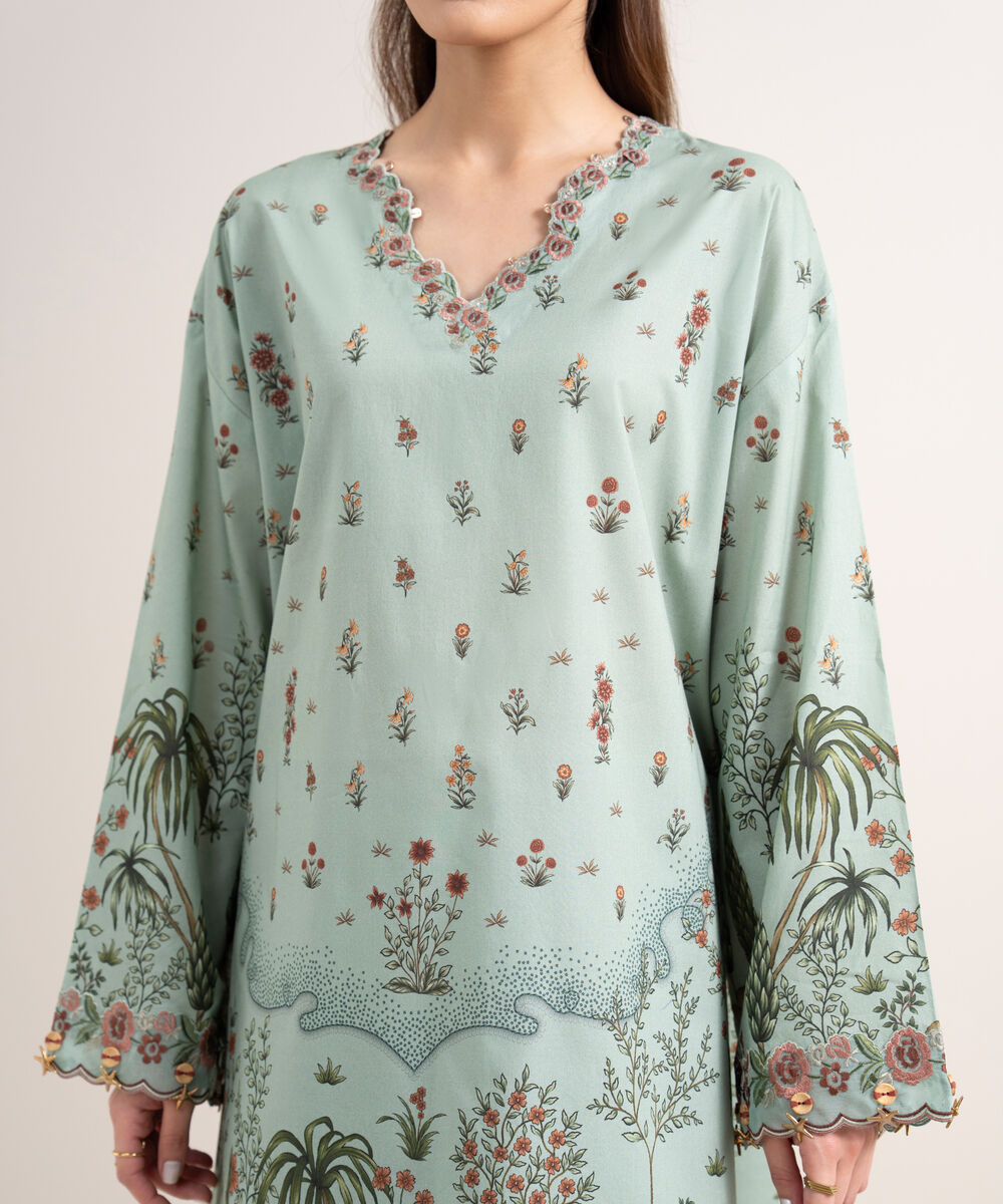 Women's Unstitched Lawn Embroidered Green 3 Piece Suit