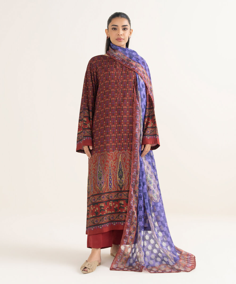 Brochea Jacquard Printed Purple Dupatta