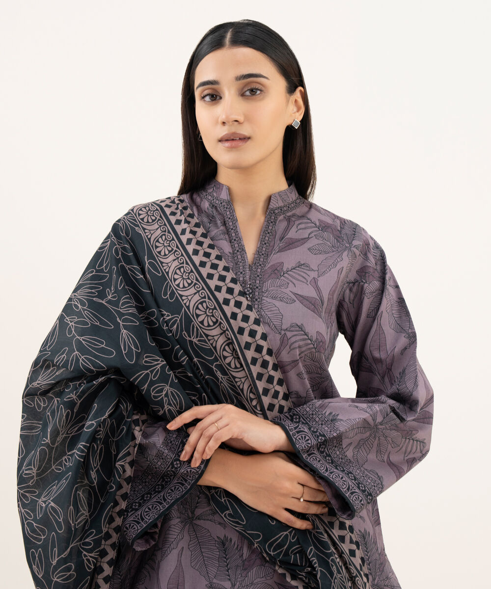 Women's Unstitched Lawn Printed Purple 2 Piece Suit