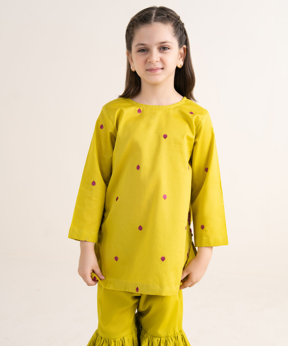 Girls Two Piece Embroidered Textured Lawn Suit