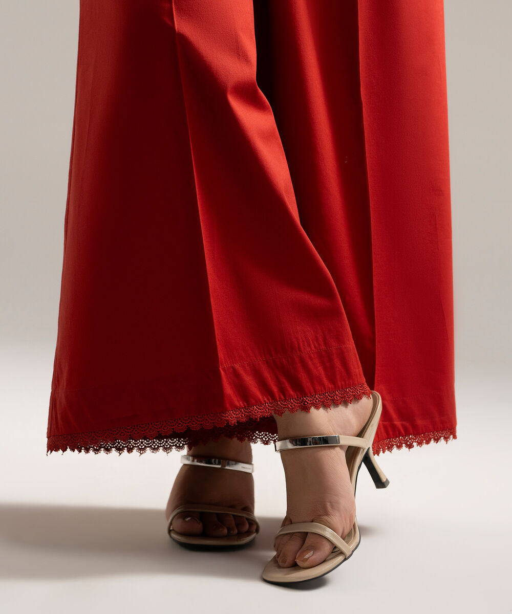 Women's RTW Cambric Solid Red Flared Pants