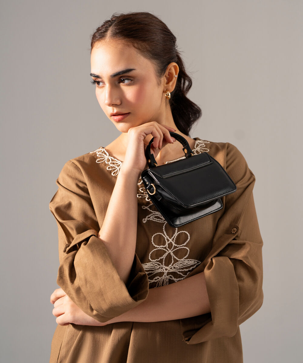 Women's RTW Khaddar Solid Embroidered Olive Green Drop Shoulder Shirt