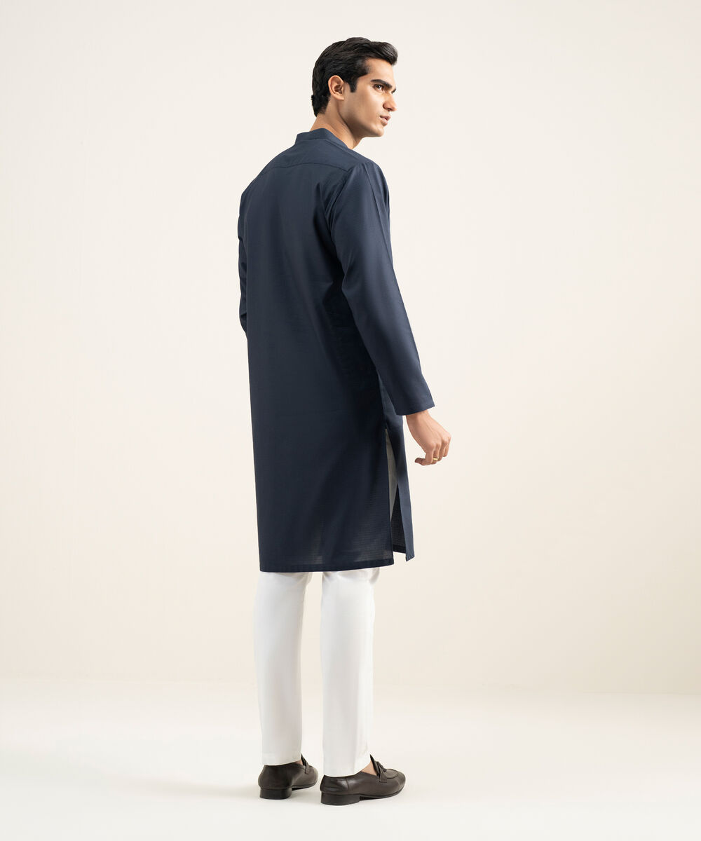 Men's Stitched Cotton Jacquard Indigo Kurta