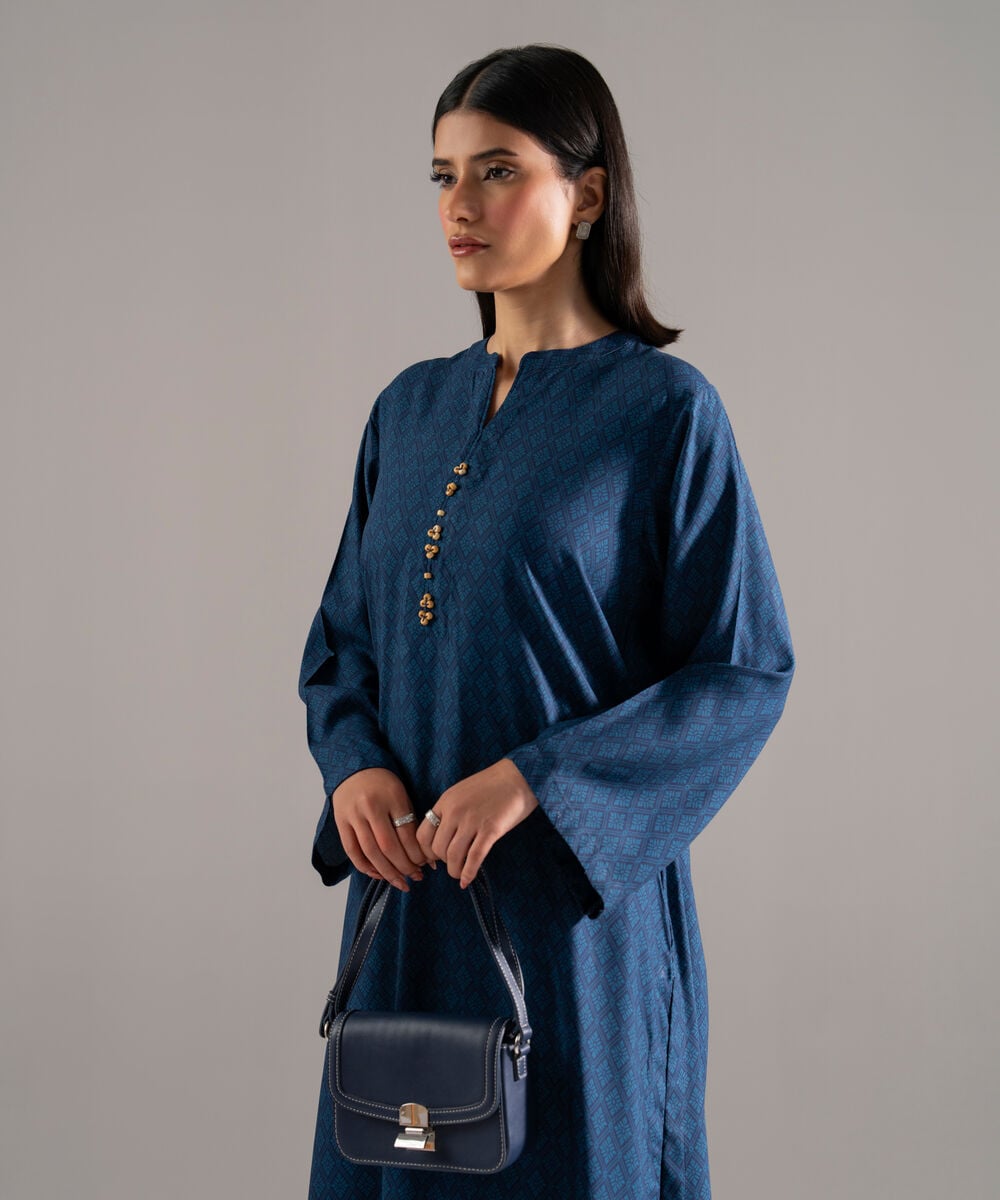 Women's RTW Viscose Marina Printed Blue Straight Shirt