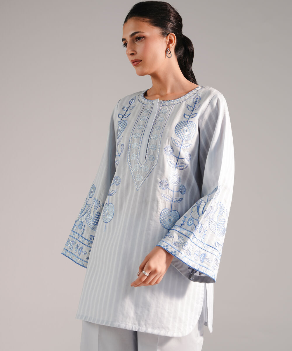 Women's RTW Leno Kara Embroidered Grey 2 Piece Suit