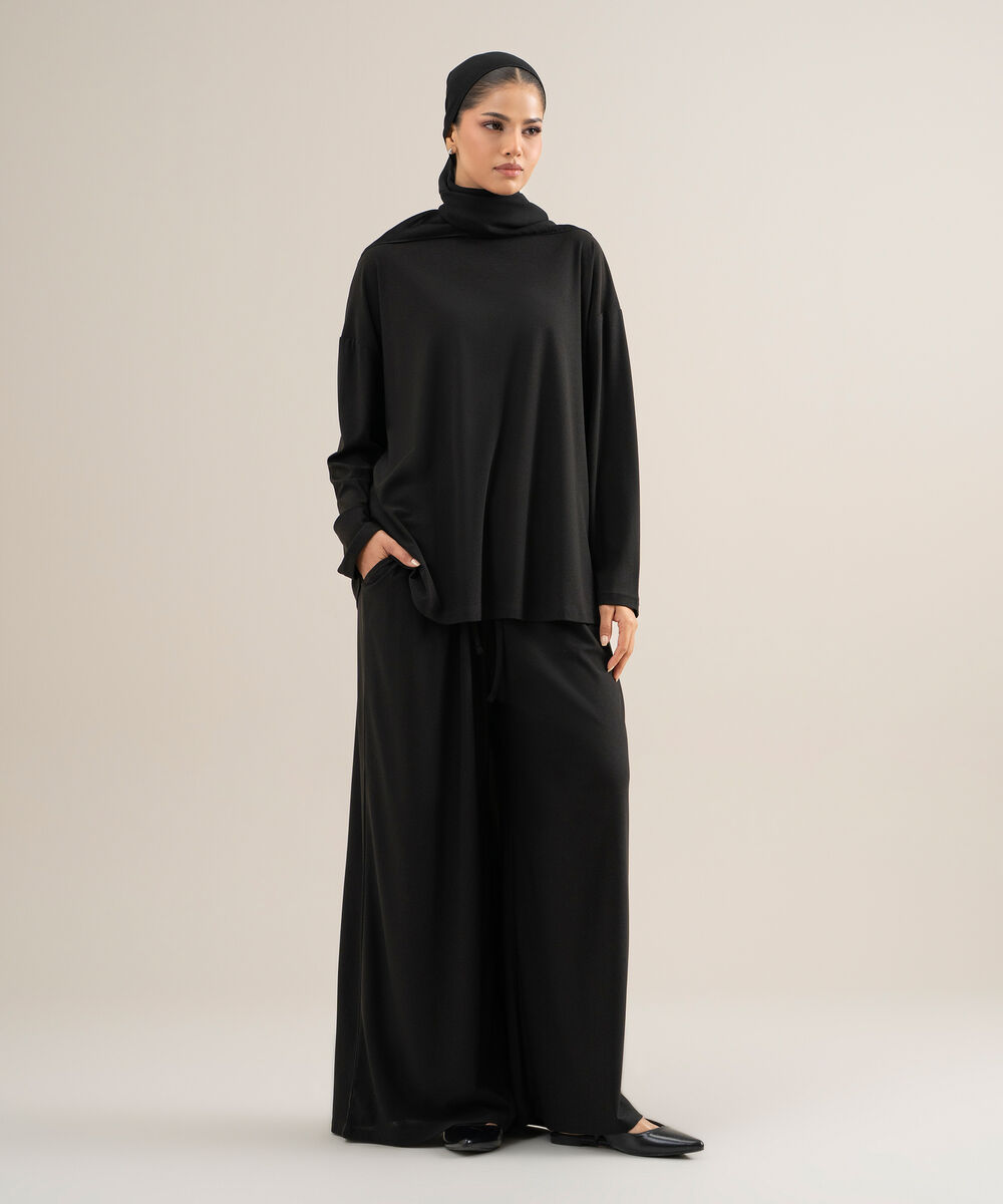 Women's Cotton Black Jersey Knit Top