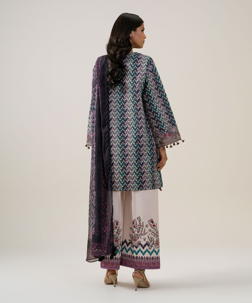 Women's Unstitched Blended Chiffon Printed Dark Green 3 Piece Suit