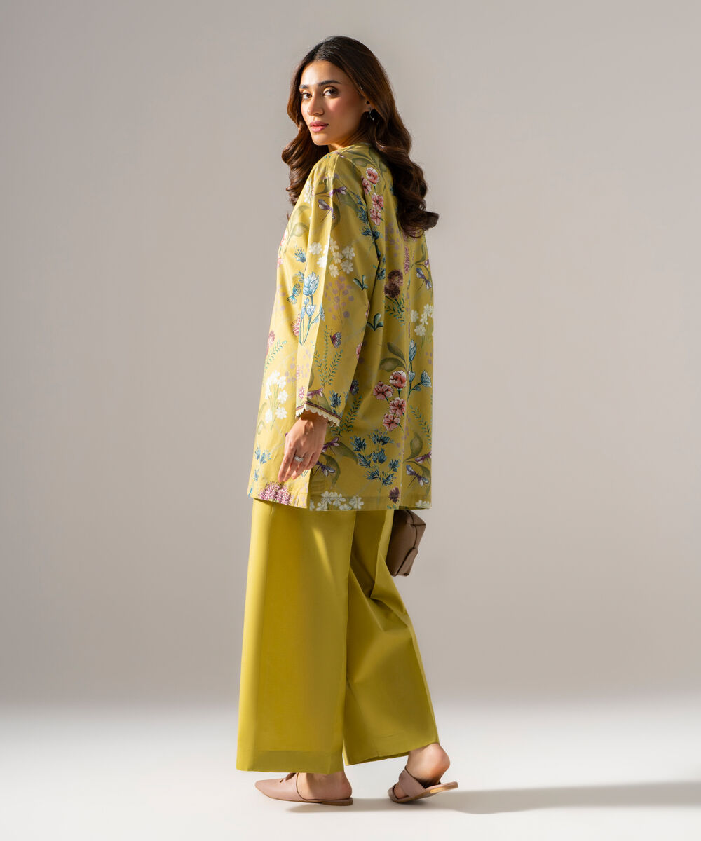 Women's RTW  Cambric Printed Muted Yellow Drop Shoulder