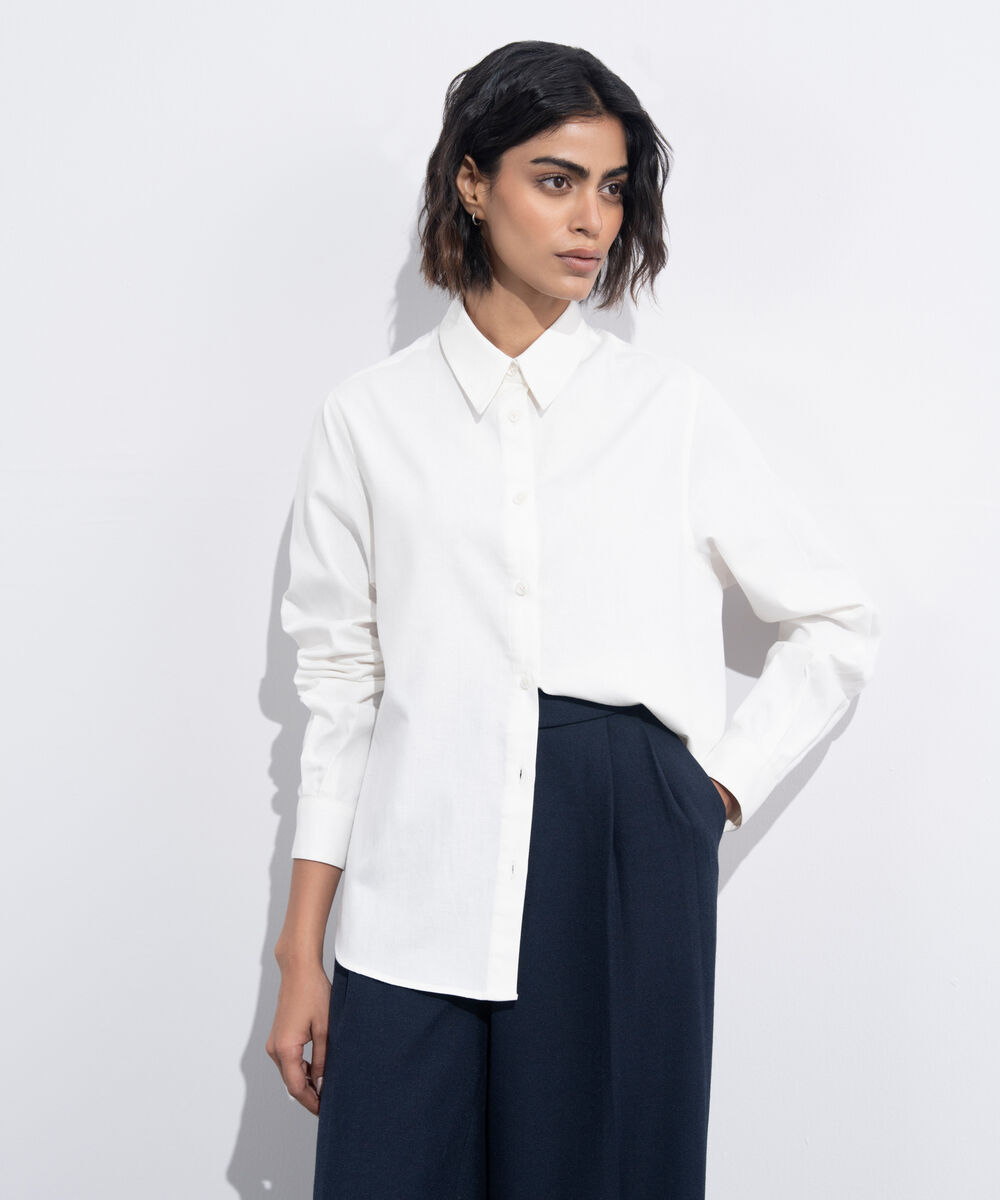 Women's Western Wear White Regular-Fit Oxford Shirt