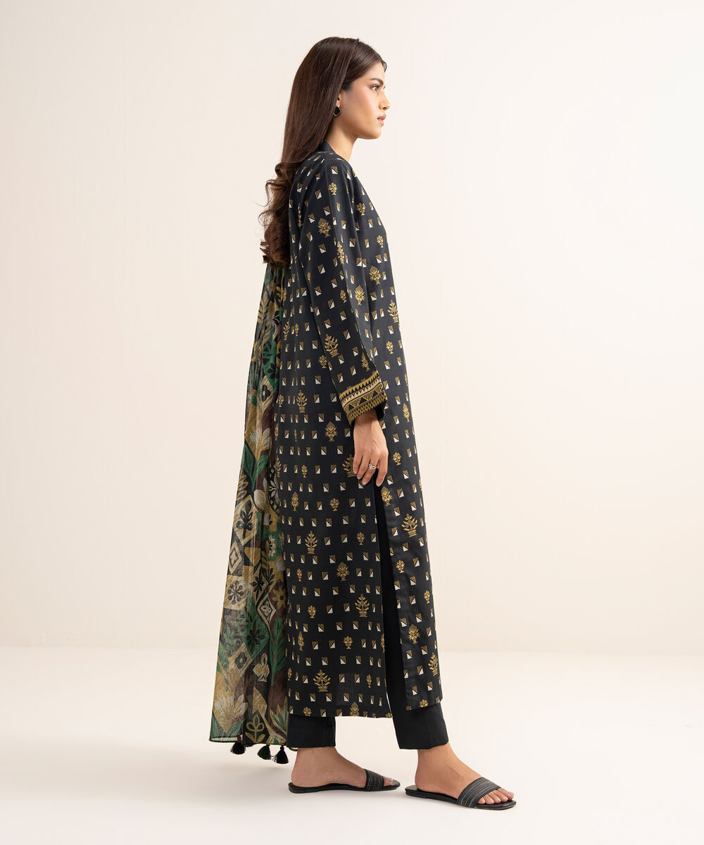 Women's Unstitched Lawn Printed Black 3 Piece Suit