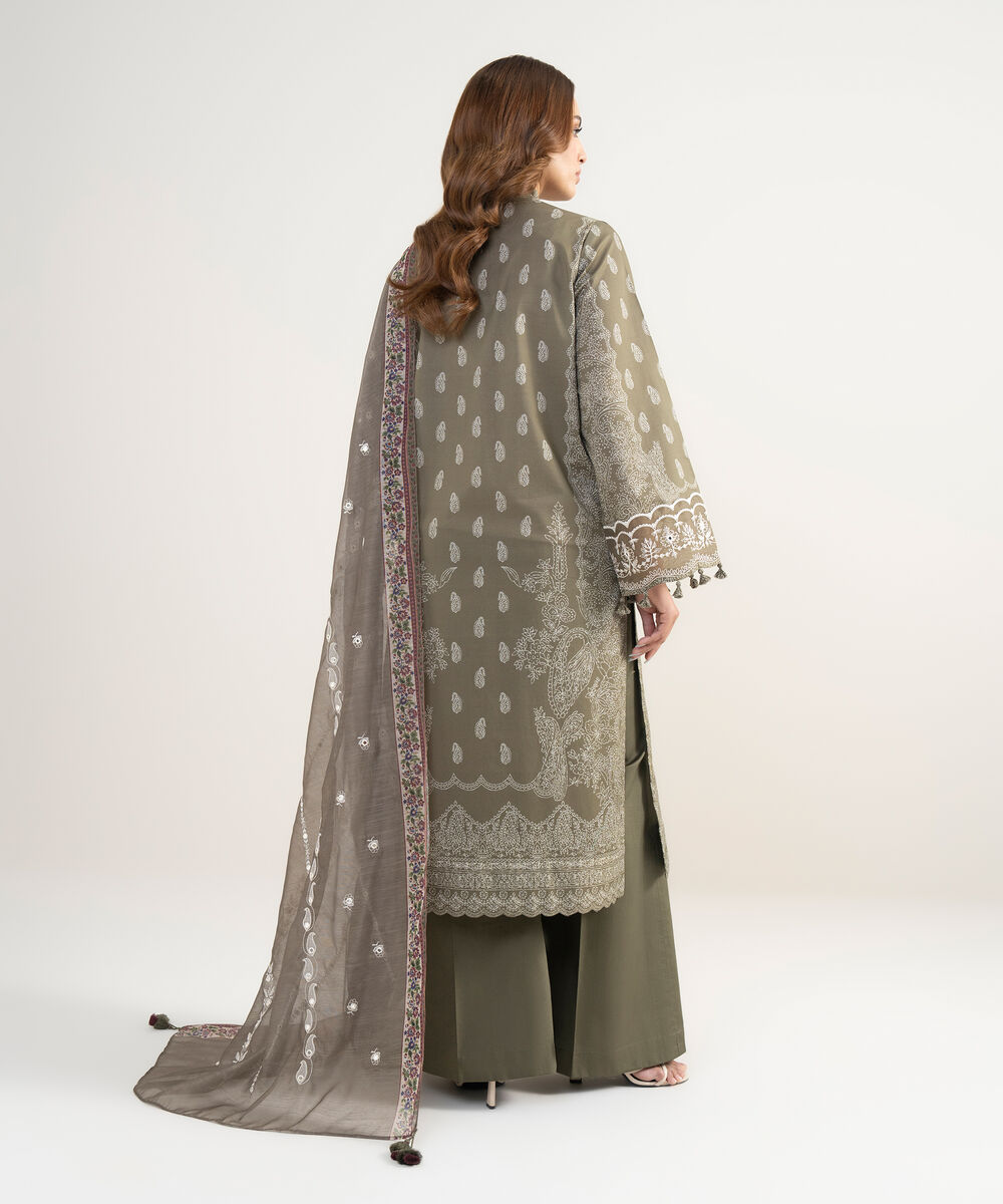 Women's Unstitched Lawn Embroidered Green 3 Piece Suit