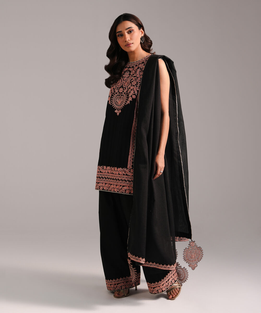 Women's RTW Leno Kara Embroidered Black 3 Piece Suit