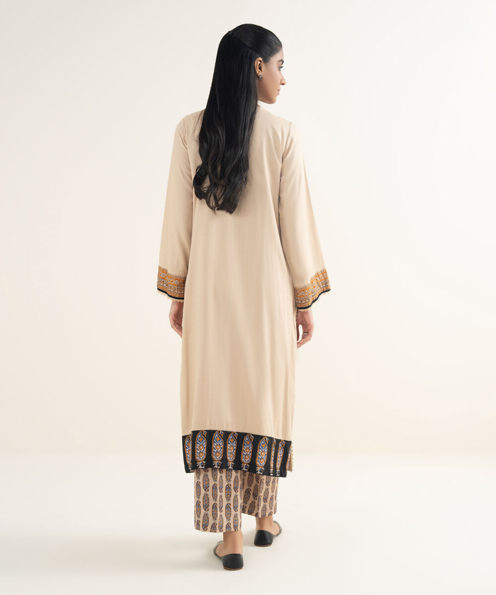 Women's RTW Textured Viscose Solid Beige A-Line Shirt