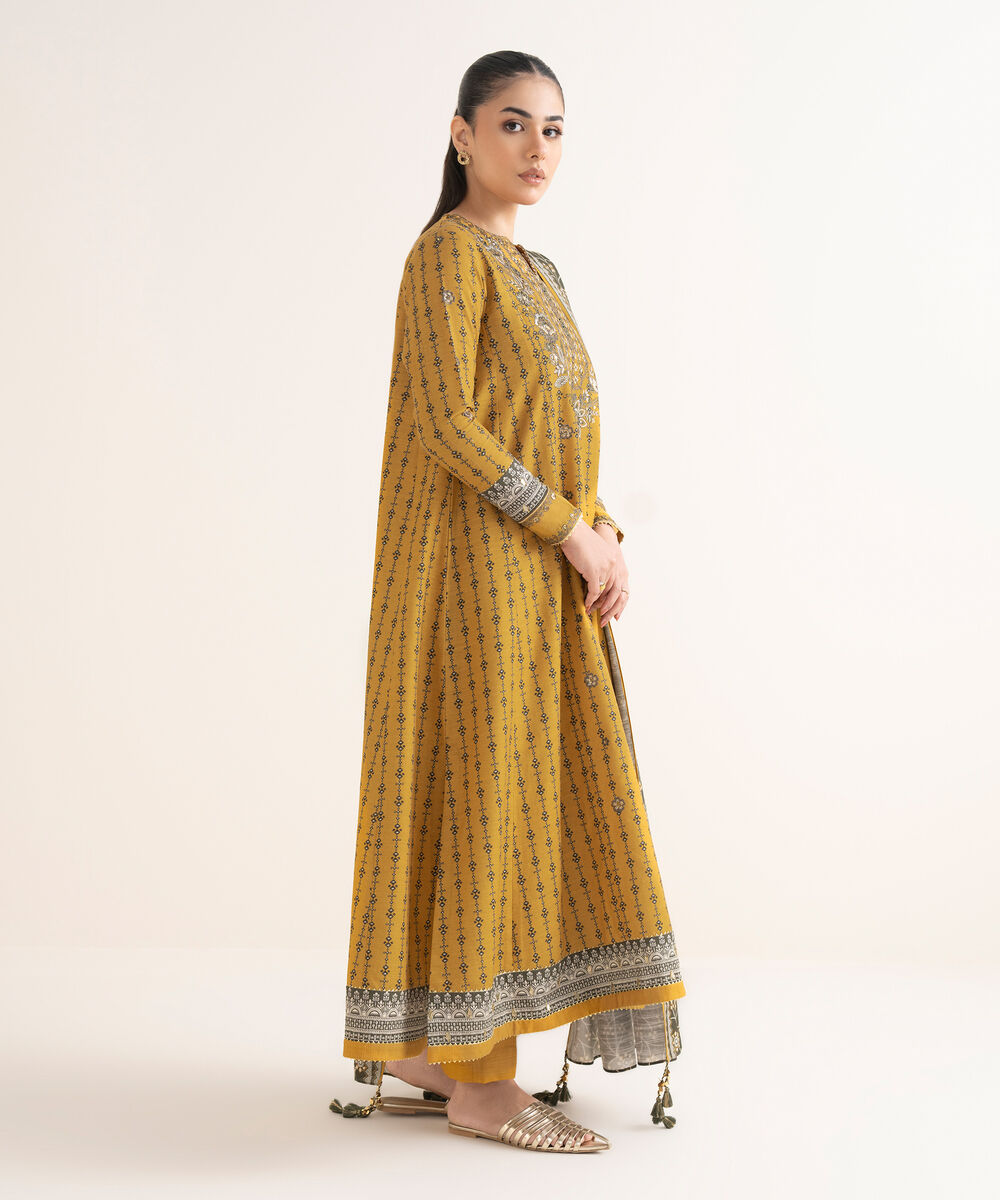 Women's Unstitched Embroidered Khaddar Yellow 3 Piece Suit