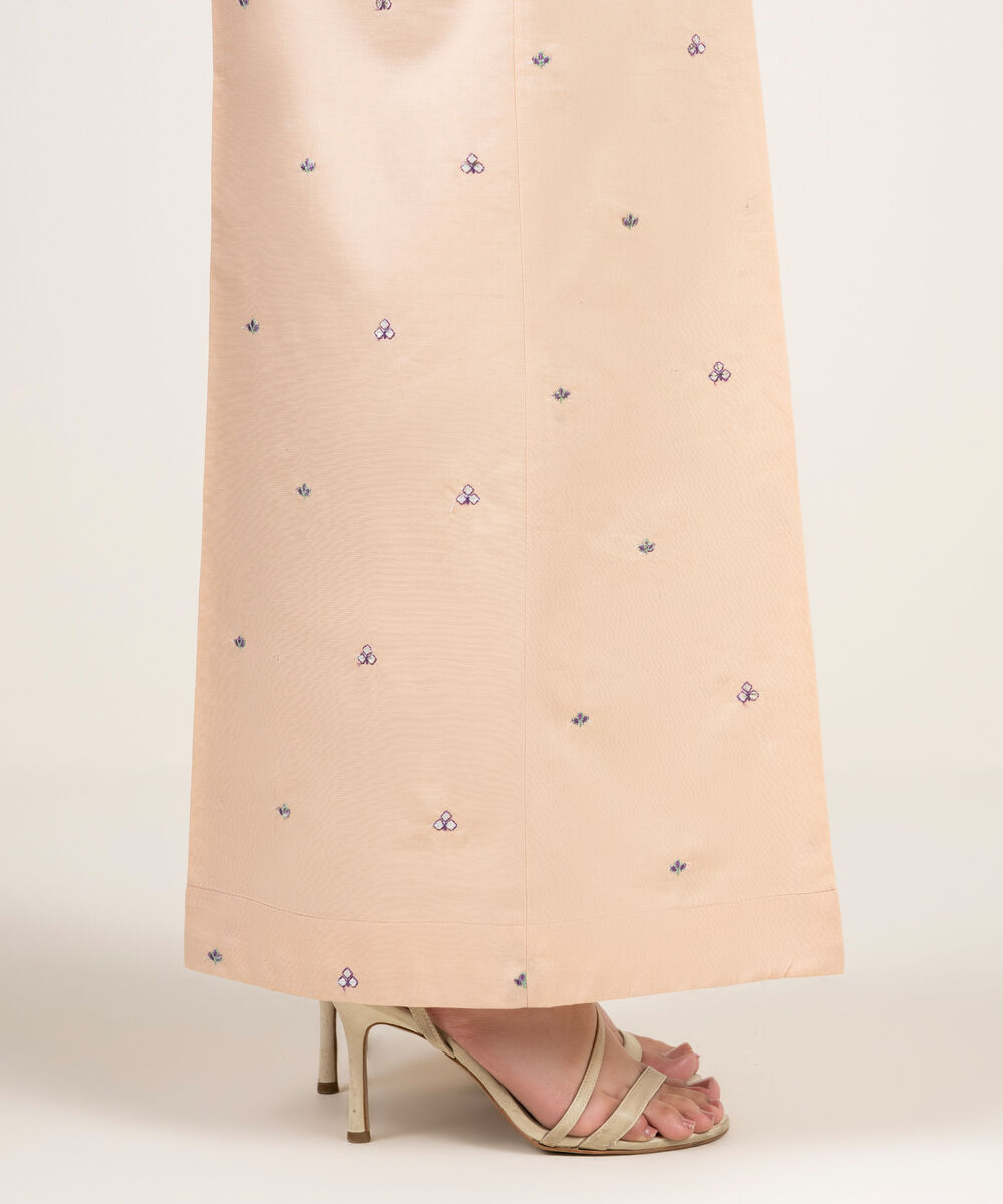 Women's RTW Cambric Embroidered Peach Flared Pants