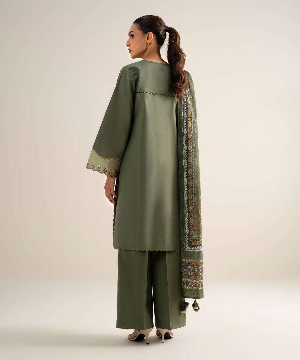 Women's Unstitched Lawn Embroidered Sage Green  3 Piece Suit