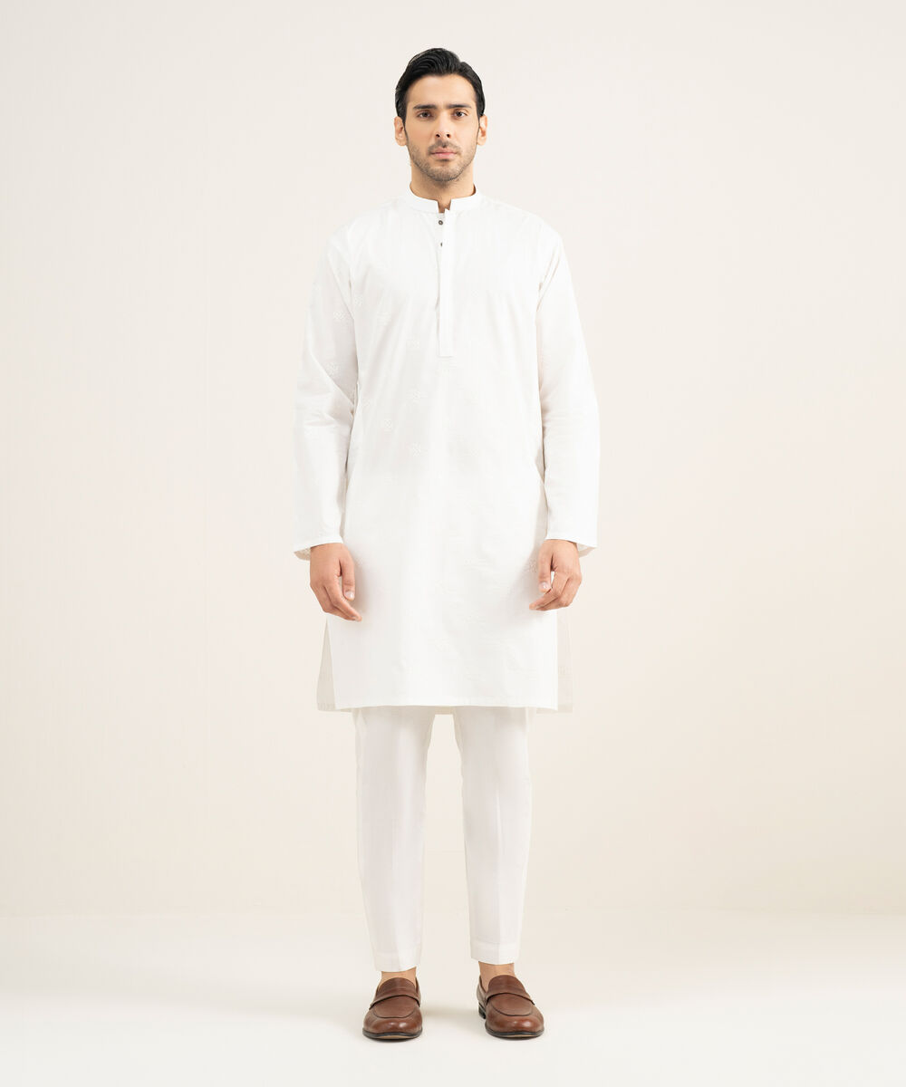 Men's Stitched Premium Cotton Off White Kurta