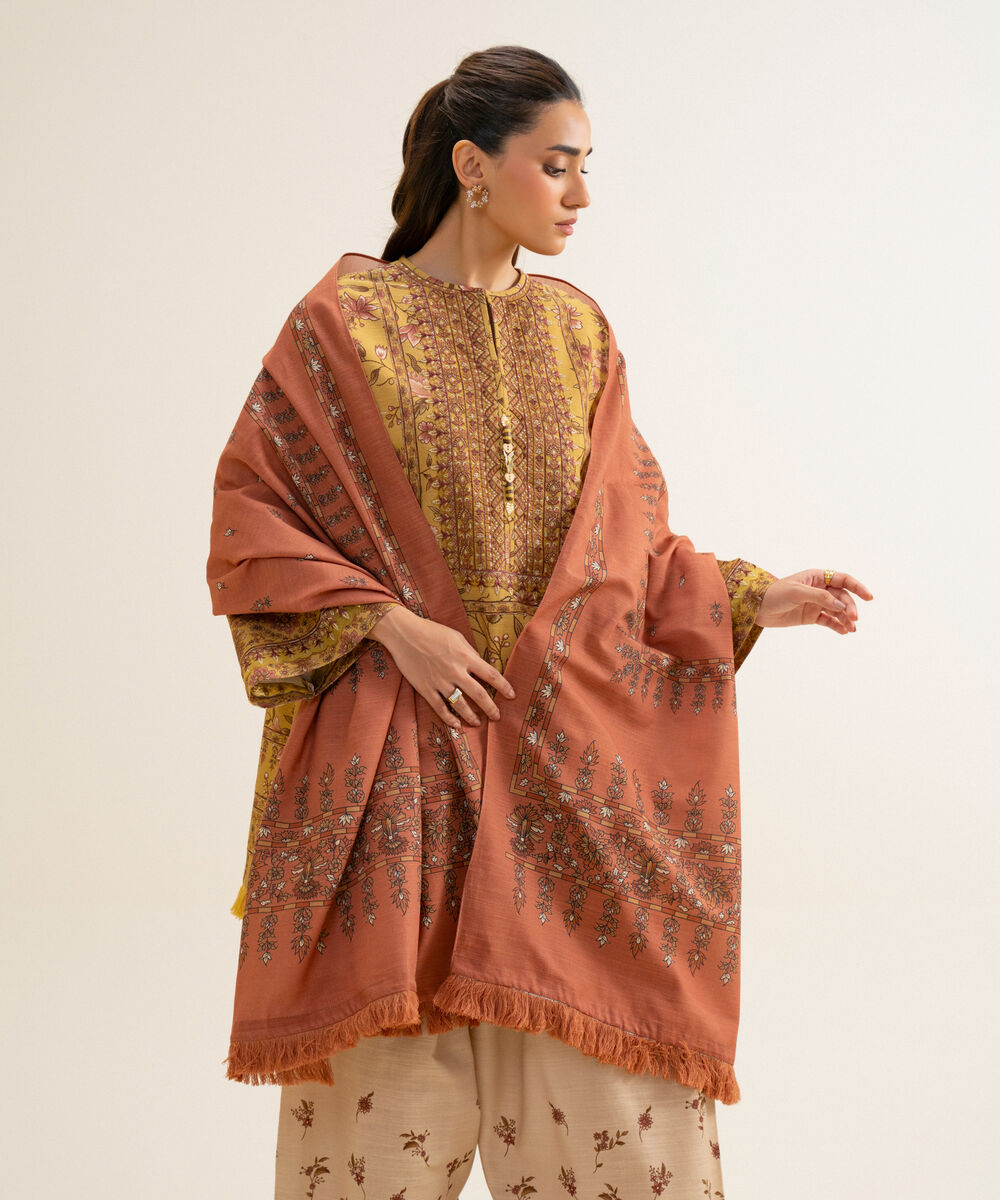 Women's Unstitched Premium Khaddar Printed Yellow 3 Piece Suit