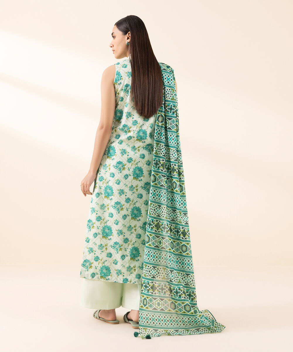 Women's Unstitched Lawn Printed Green 3 Piece Suit
