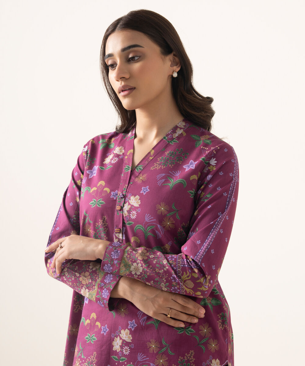 Women's Unstitched Lawn Printed Purple 2 Piece Suit