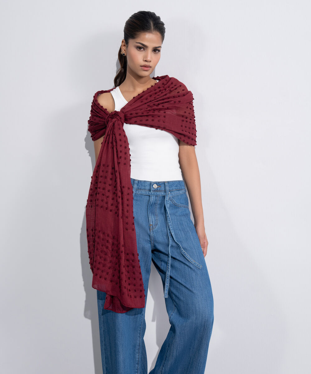 Women's Western Maroon Rectangular Scarf