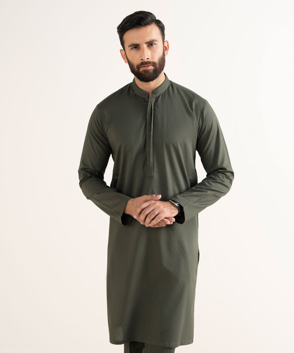 Men's 100% Cotton Plain Olive Kurta Trouser