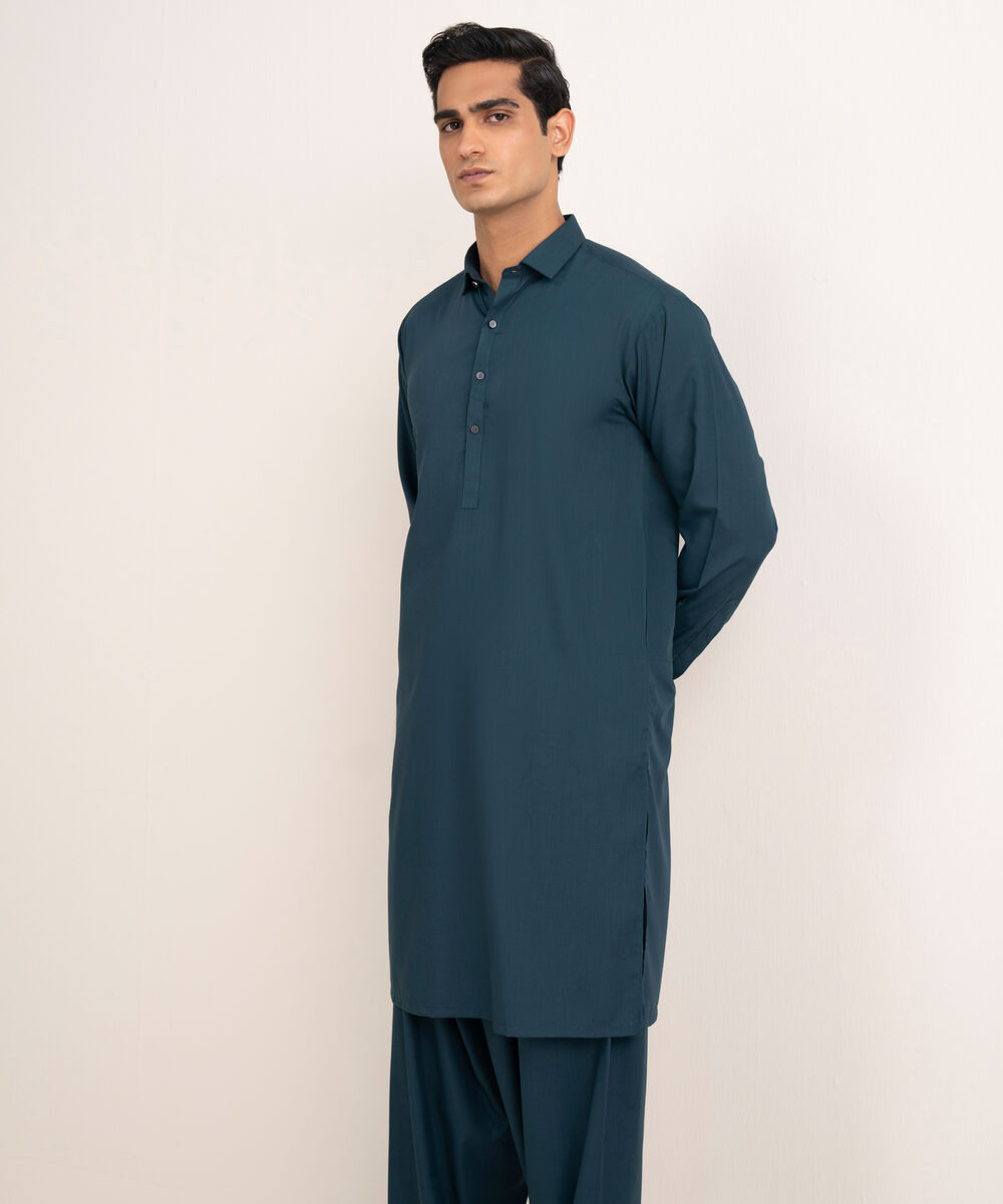 Men'S Stitched Teal Premium Wash And  Wear Suit