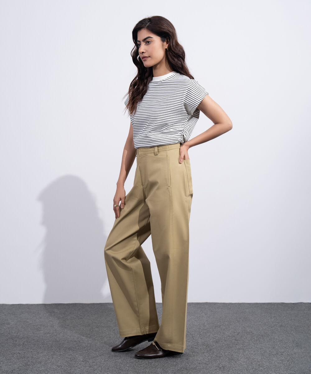 Women's Western Khaki Barrel Fit Chino Trousers