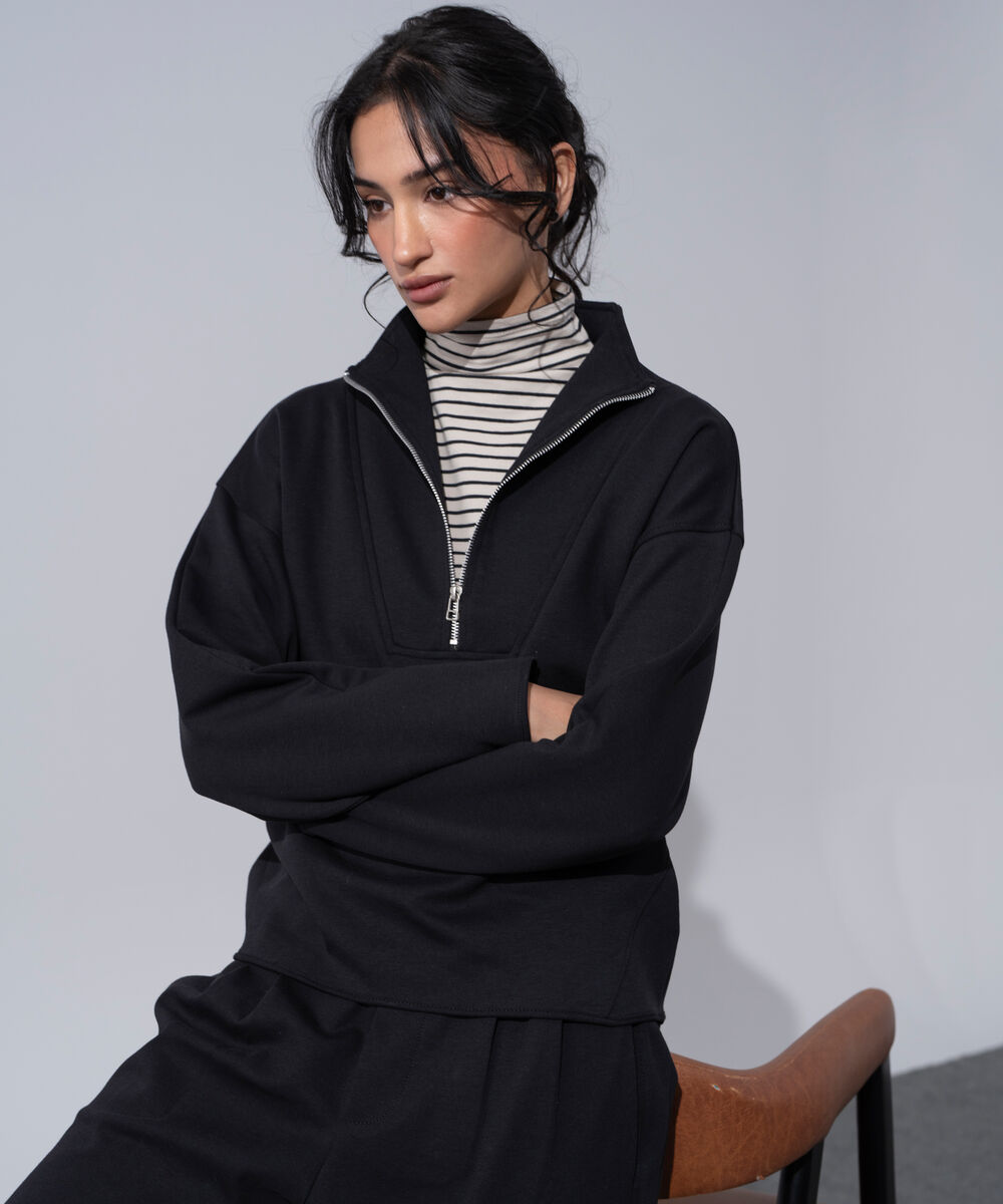 Women's Western Wear Black Funnel Neck Jumper