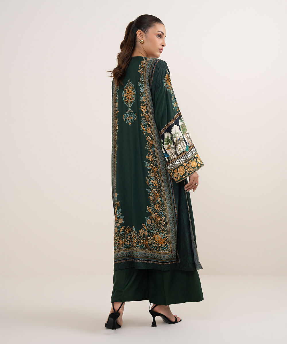 Women's RTW Arabic Lawn Green Printed Drop Shoulder Shirt