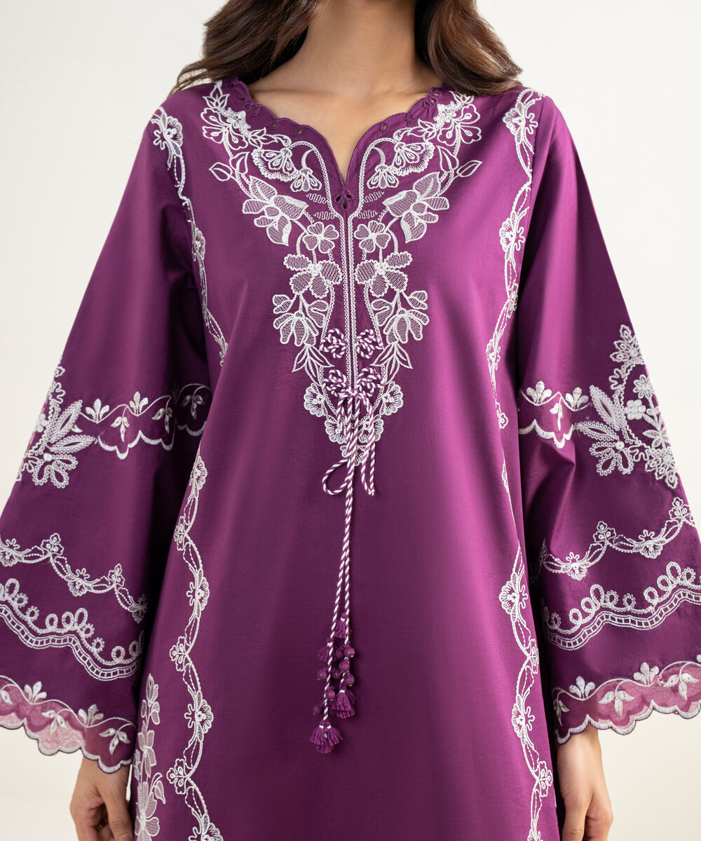 Women's Unstitched Textured Lawn Embroidered Purple 3 Piece Suit
