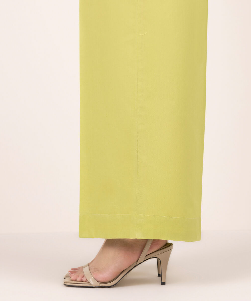 Women's RTW Lawn Solid Lime Green Flared Pants