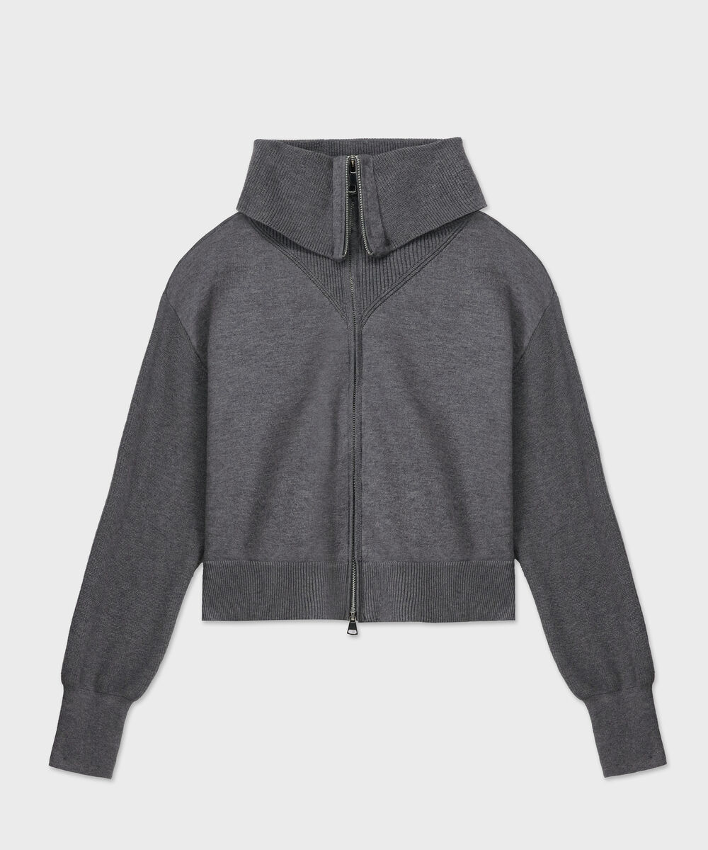 Women's Western Wear Grey Zip-Up Knit Sweater