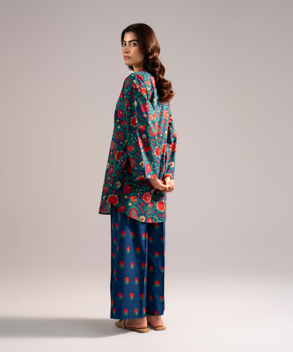 Women's RTW Lawn Printed Dark Blue 2 Piece Suit