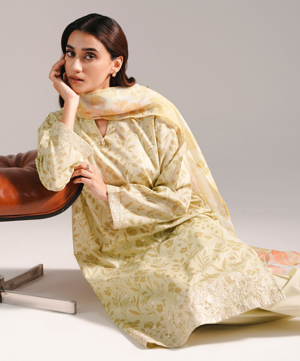 Women's RTW Zari Lawn Embroidered Green 3 Piece Suit