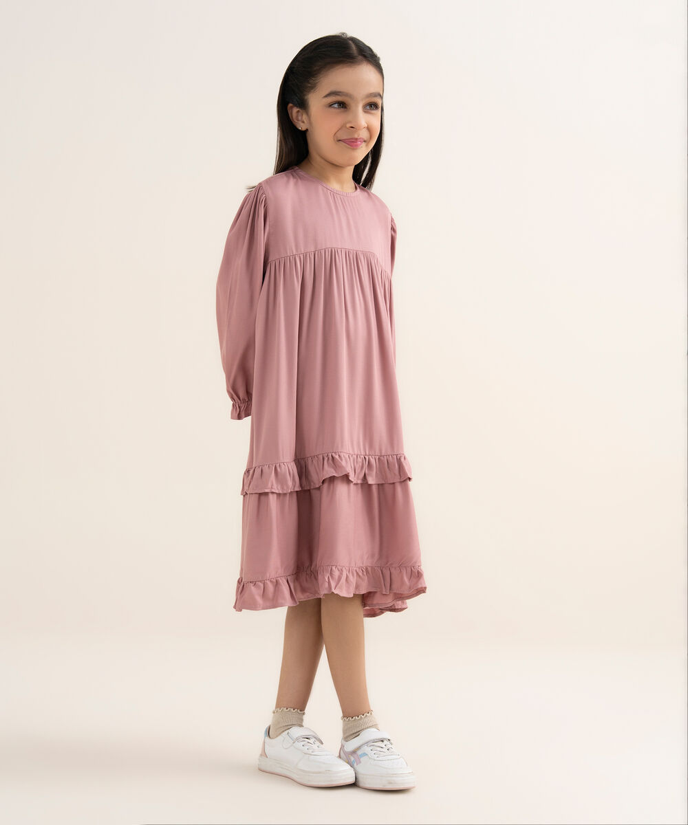 Girl's Bedford Solid Pink Tier Dress