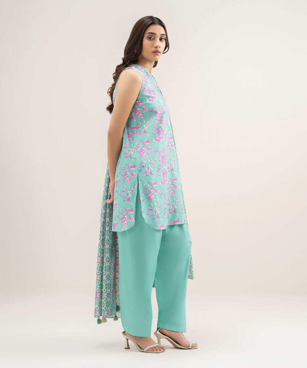 Women's Unstitched Lawn Printed Blue 3 Piece Suit